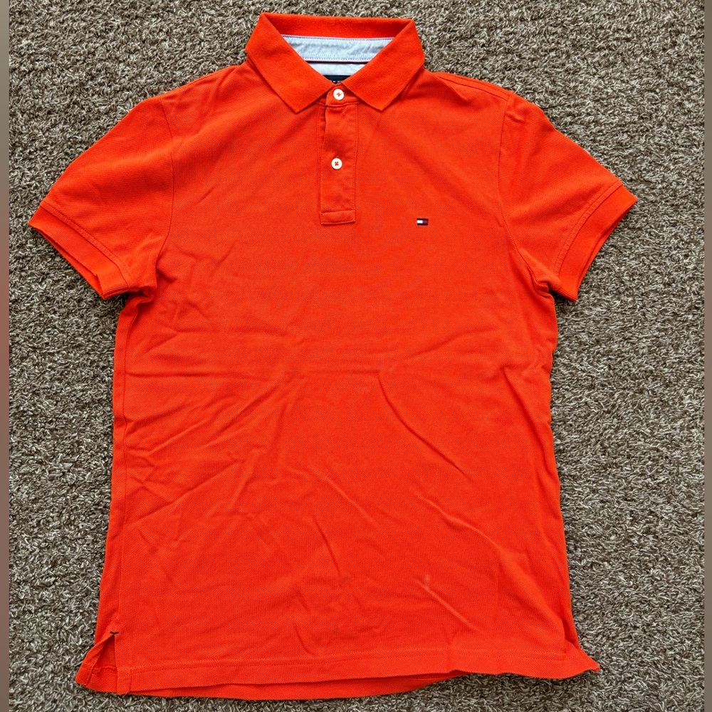 Tommy Hilfiger Men’s 1985 Slim Fit Polo Shirt Orange- Size Extra Small